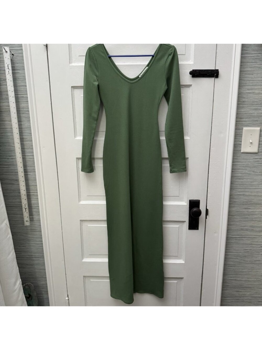 Reformation XS Green Organic Cotton Long Sleeve Bodycon Maxi Dress Made USA